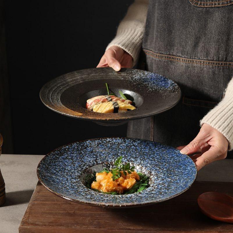 Italian Straw Hat Ceramic Plate Dinner Set Plates and Dishes Noodle Western Salad Plate Japanese Vintage Dish UFO Deep Soup