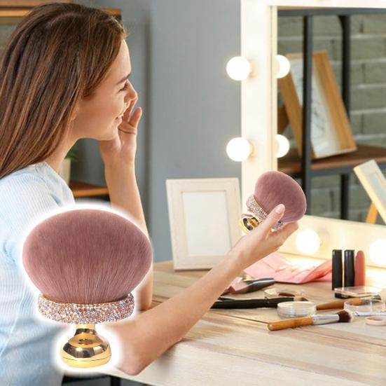 Mushroom Makeup Brush with Rhinestone Handle Multi-purpose Self Tanner Applicator Brush Loose Powder Blush Face Body Cosmetic Brush