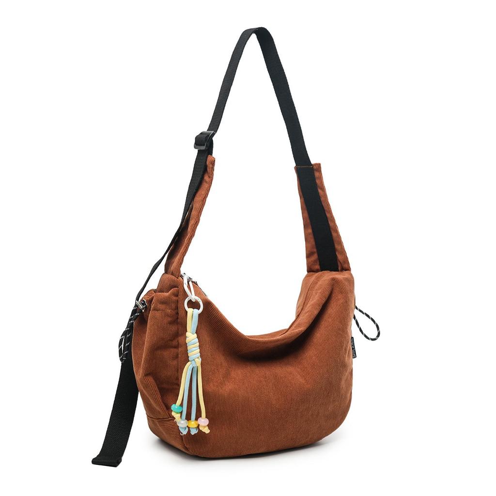 Korean Style Large Capacity Corduroy Shoulder Crossbody Bag - Simple & Fashionable Underarm Design