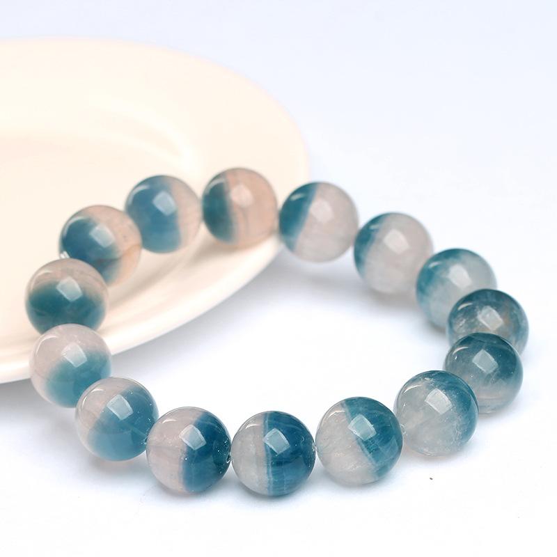Hongchu Crystal Natural Treasure Bowl Blue Fluorite Bracelet Full-bodied blue fluorite round bead bracelet