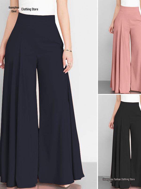 2026 Spring Women's High Waist Wide Leg Casual Pants - Solid Color, Lightweight