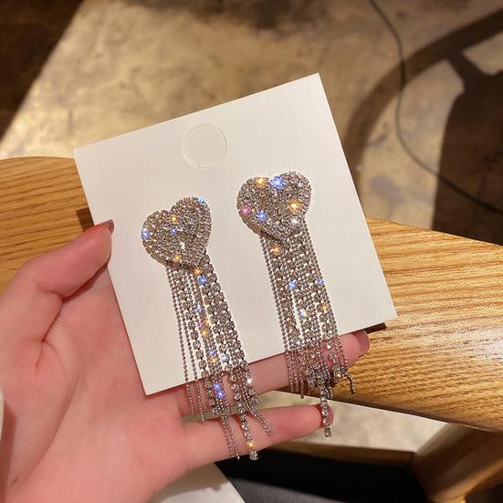 1 Pair Women Dangle Earrings Heart Rhinestone Jewelry All Match Tassels Stud Earrings