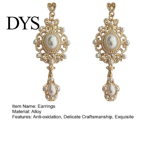 Pendant Earrings 1 Pair Dangle Royal Court Design Faux Pearl Geometric Pattern Classical Temperament Dress Up Ornamental Retro Baroque Stud