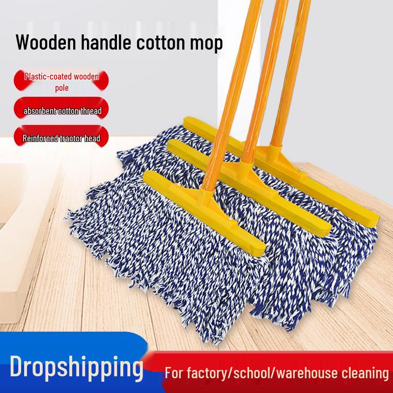 Vintage-style Cotton Mop with Plastic-coated Handle - Ideal for Schools, Properties, and Large Floor Areas.