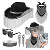 Funny Party Hats Cowboy Hat for Womens Cowgirl Hat,Sunglasses,Bandanas,Earring,Bracelet 5Pcs Set Costume Dress Up