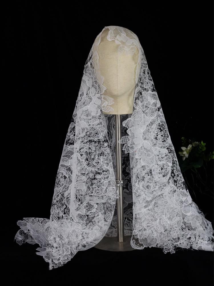 V311 White Lace Bridal Veil: Single-Layer, High-End Influencer Photo Prop