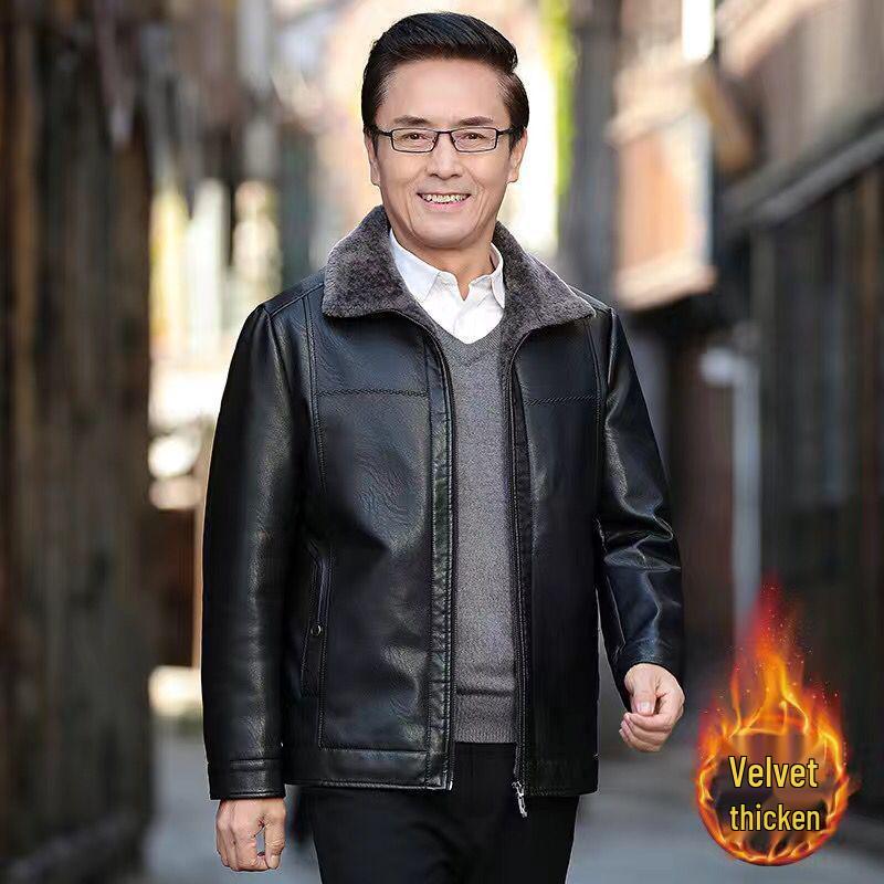 

Мужская кожаная куртка для зимы и осени - Толстая вельветовая подкладка, Повседневная и теплая XL [125-145 lbs]
