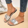 Plus Size Sandals Summer New Square Toe Open Toe Crystal Buckle Pop Foot Soft Sole Non-slip Wear-resistant Flat Roman Shoes