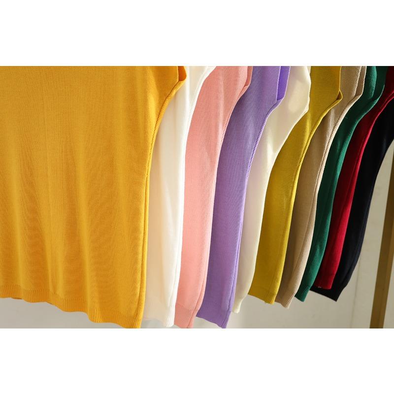 Summer Round Neck Knitted Casual Women's T-shirt Elegant Loose Ice Silk Thin Fit Solid Color Short Sleeve Tee Tops Ladies Simple Fashion T Shirt 3097