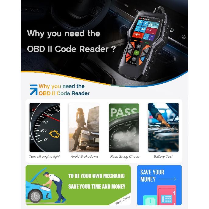 MOTOPOWER MP69040 Car OBD2 Scanner Check Engine Fault Code Reader Diagnostic Scan Tool, Black