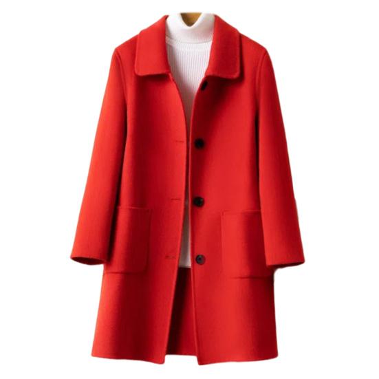 Women Winter Coat Formal Business Style Turn-down Collar Single-breasted Mid Length Overcoat OL Commuting Jacket Solid Color Thick Outerwear