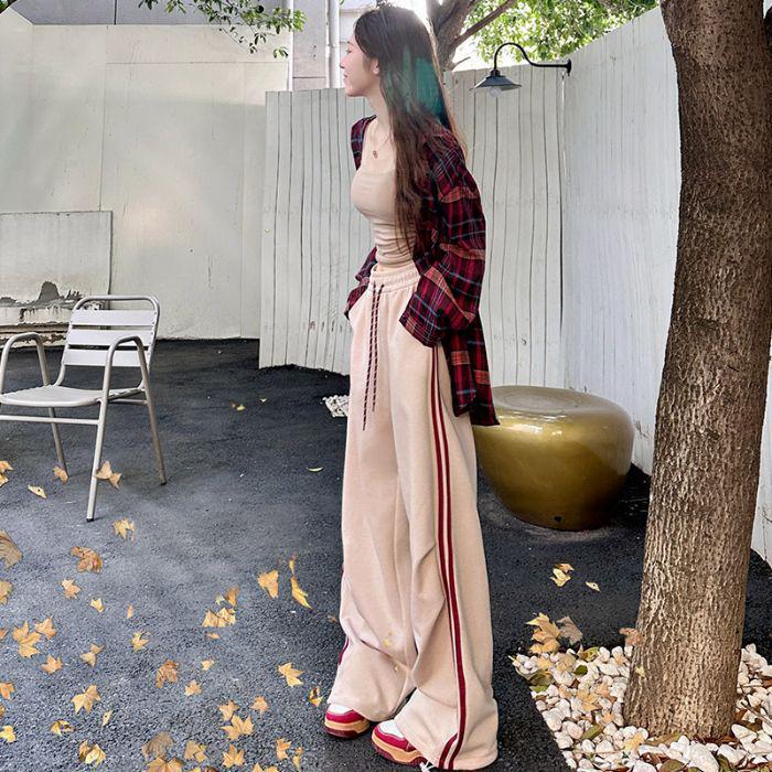 

Женские спортивные брюки в американском стиле с высокой талией 2025: Повседневный, Свободный, Прямой крой, Весна/Осень L