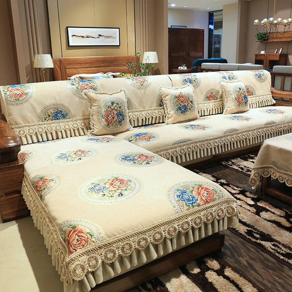 European Style Non-Slip Sofa Covers Luxury Jacquard Fabric Slipcover Armchair Sofa Towel Furniture Protection Cover Sofa Cushion