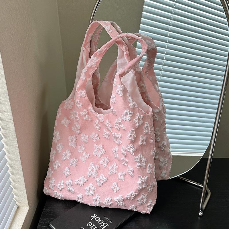 

2025 Простая сумка-тоут с цветочным принтом: Повседневная, вместительная, универсальная женская сумка для поездок на работу и ежедневного использования розовый