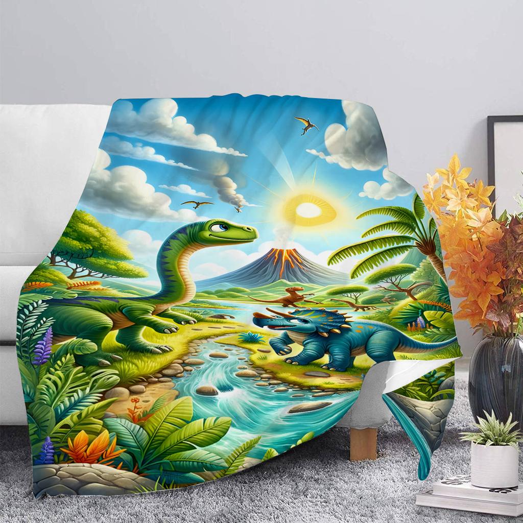 Prehistoric dinosaur-themed Flannel printed blanket suitable for all seasons suitable for living room office sofa and travel