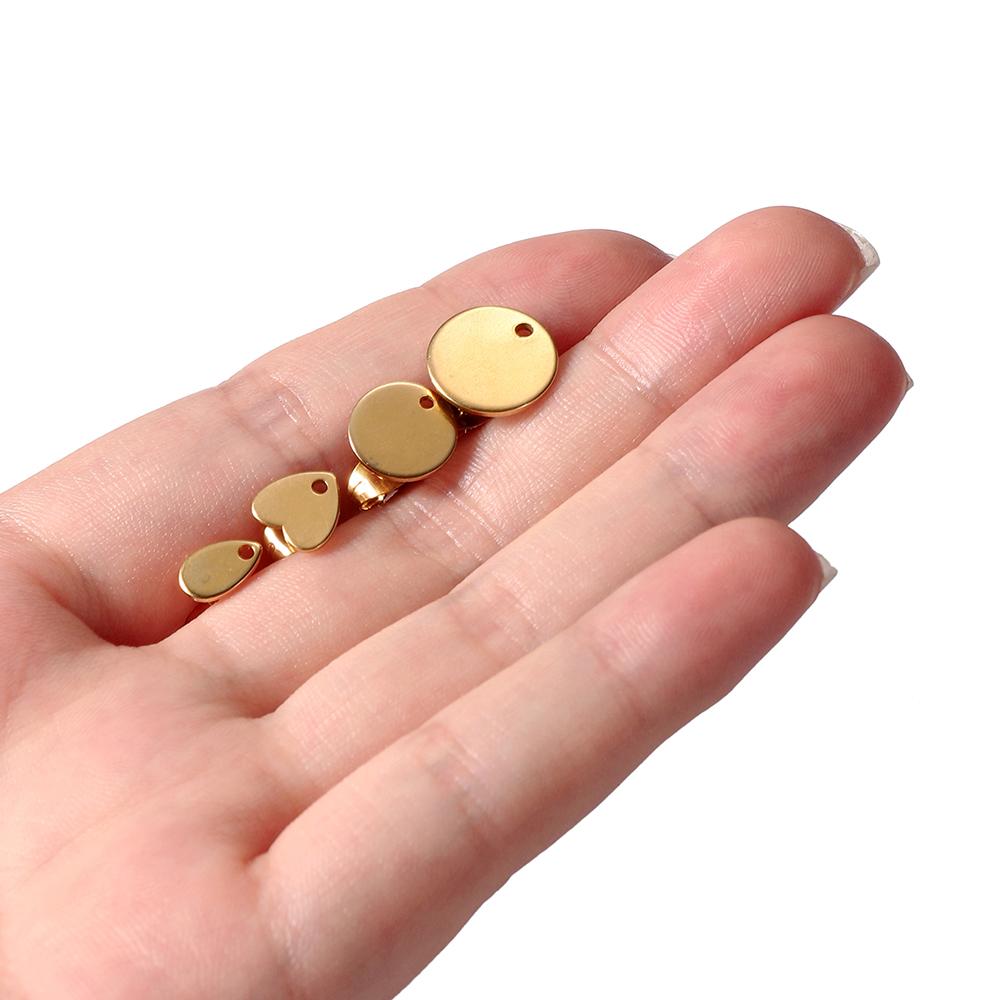 10pcs/lot Gold Color Stainless Steel Heart Drops Round Hole Ear Studs With Earring Plug For DIY Jewelry Making Accessories