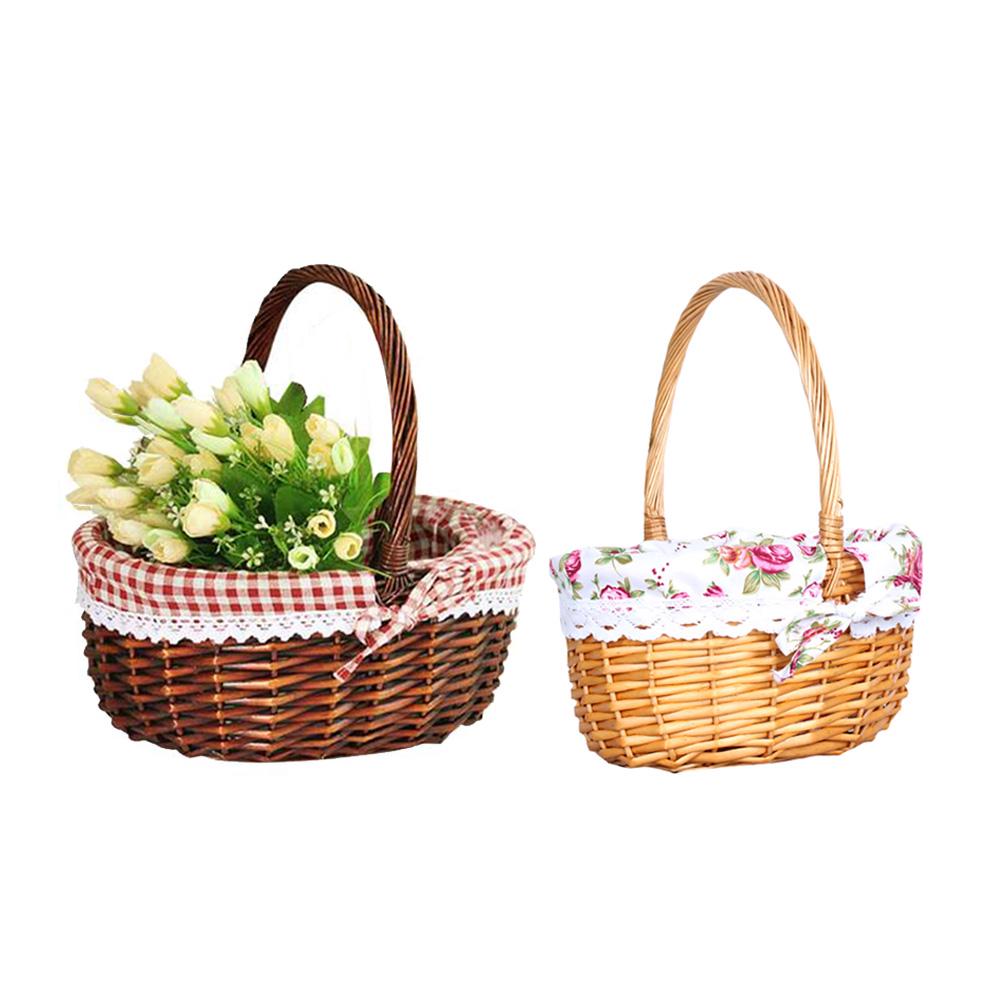 Wicker Storage Basket Hand Handle Pastoral Picking Rattan Craft Picnic Organize Box Natural Weaving Egg Fruit Flowers