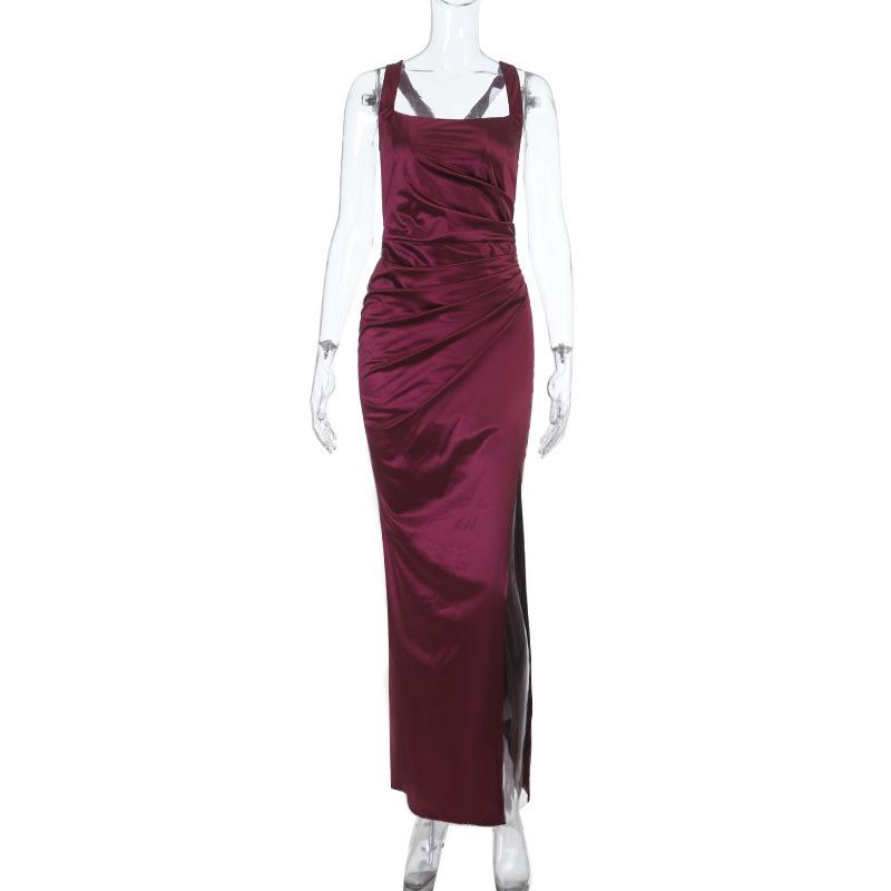 2026 summer European and American sexy babes fashion hot-selling waist pleated suspender sleeveless dress XS