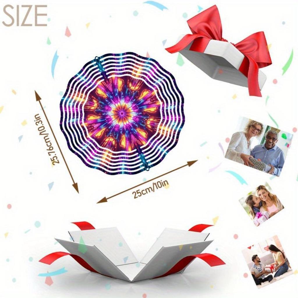 Vibrant 3D Mandala Wind Chime Colorful Kaleidoscope Pattern Dynamic Rotation Art Metal Hanging Decor for Indoor Outdoor Thanksgiving Christmas Gift