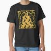 Black Cats On Yellow Ghoulish Ghost Pattern Classic T Shirt Vintage Soft Stylish Stretched Slightly Versatile Breathable