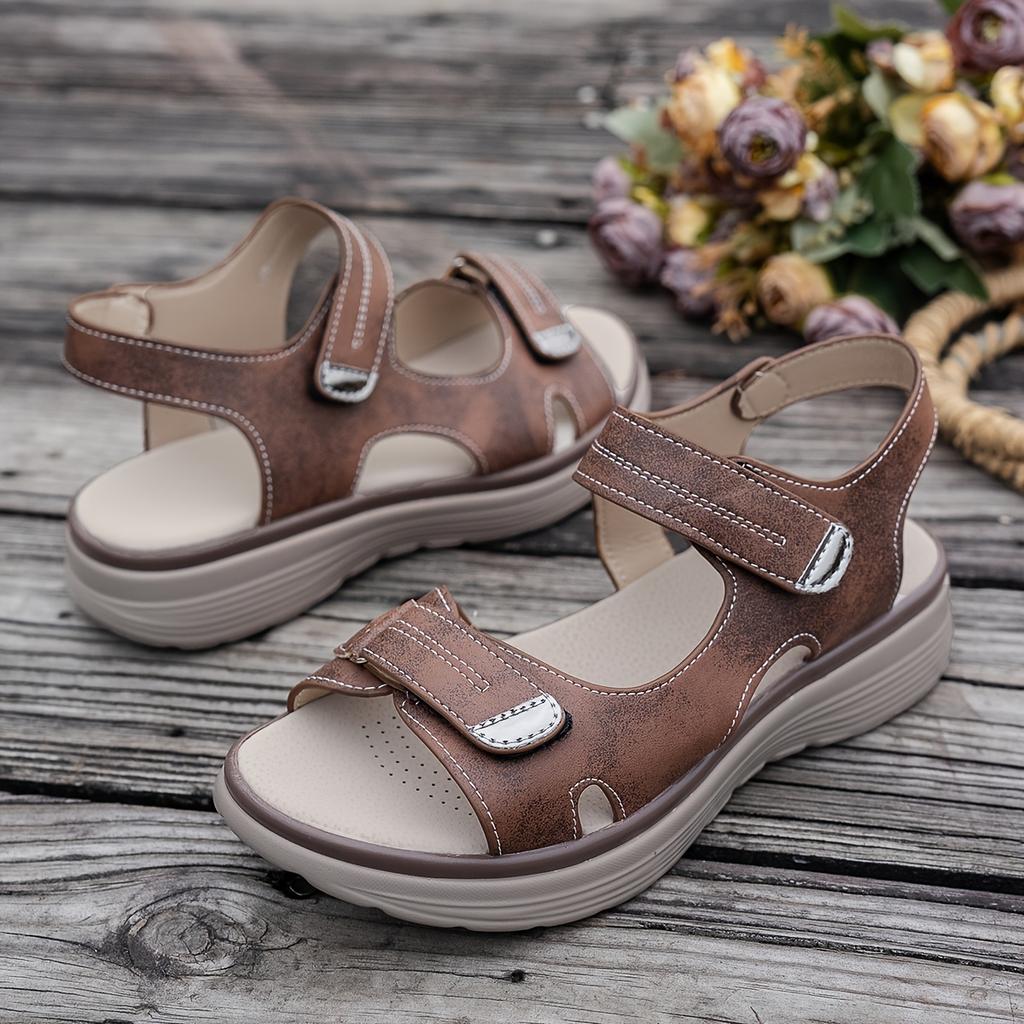 Sandale cu platformă pentru femei, antiderapante, cu degete descoperite, culoare solidă, curea cu cataramă la gleznă, pantofi casual de exterior