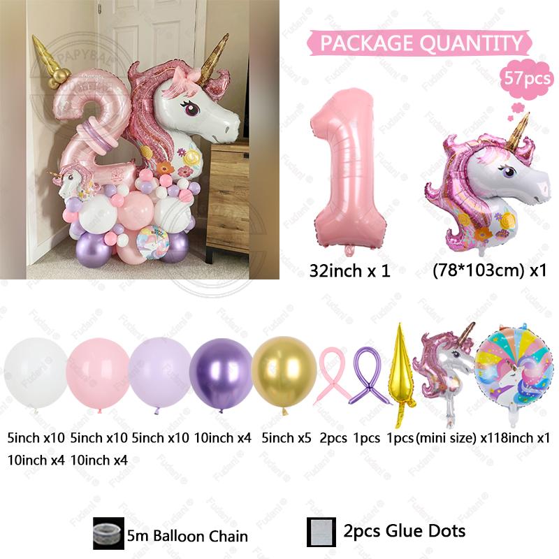 

57pcs Unicorn Rainbow Birthday Balloons, 1-9 Numbers, Rainbow Unicorn Theme, Birthday, Shower Party, Room Decoration As The Picture