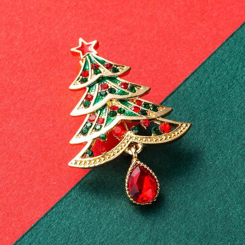

Christmas Dripping Hollow Xmas Tree Rhinestone Brooch