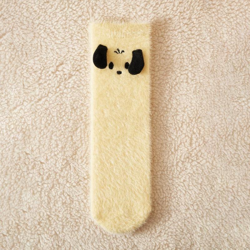 

1 пара носков из норки осенне-зимние напольные носки милые плюшевые удобные из кораллового флиса пушистые пушистые мультяшные с собачкой жёлтый