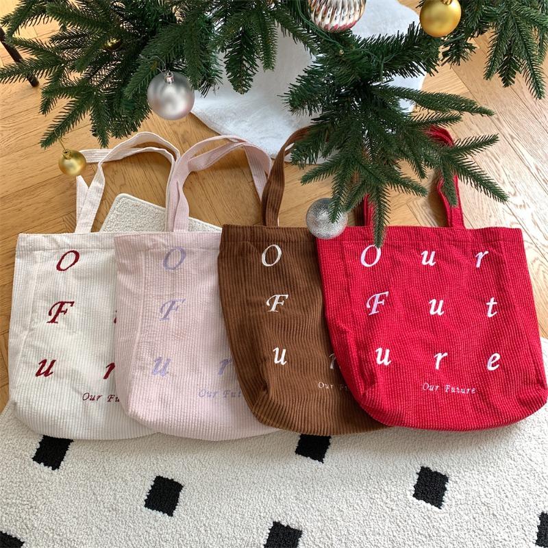 2 embroidered letters future corduroy shoulder merard color scheme handheld canvas bag women tote bag bag