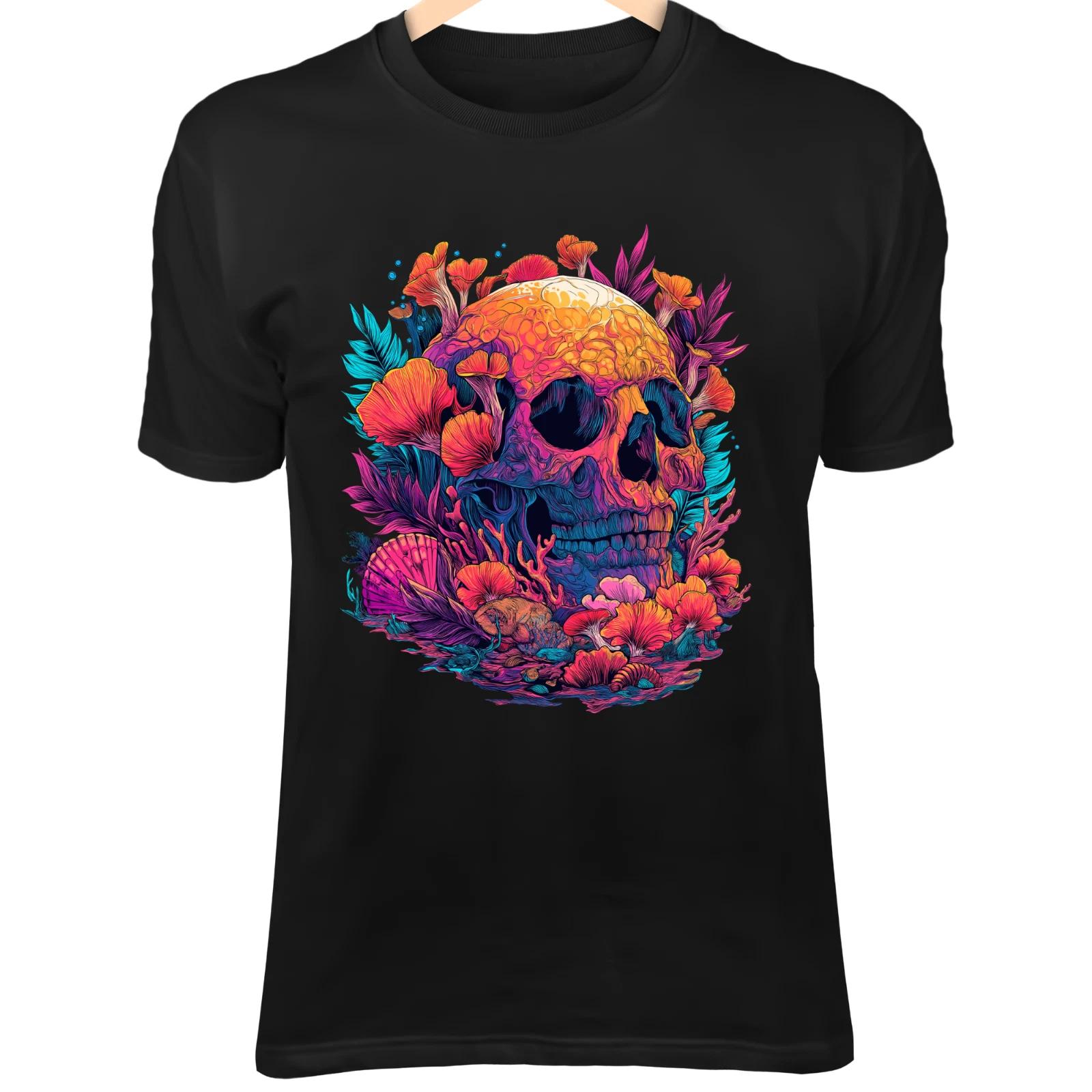 Летний Океанский Фэнтези Череп - Треснувший Череп со Светящимися Грибами и Кораллом 4XL