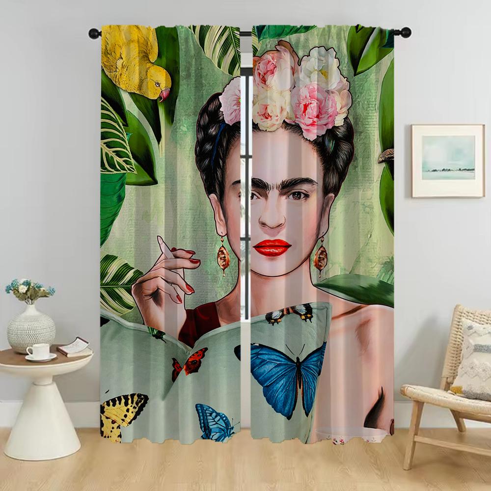 Home Interior Vorhänge 2 Stück Fridas Moderne Wohnzimmer Vorhänge für Kamera Tüll für Schlafzimmer Fenster Vorhang Schatten Partition