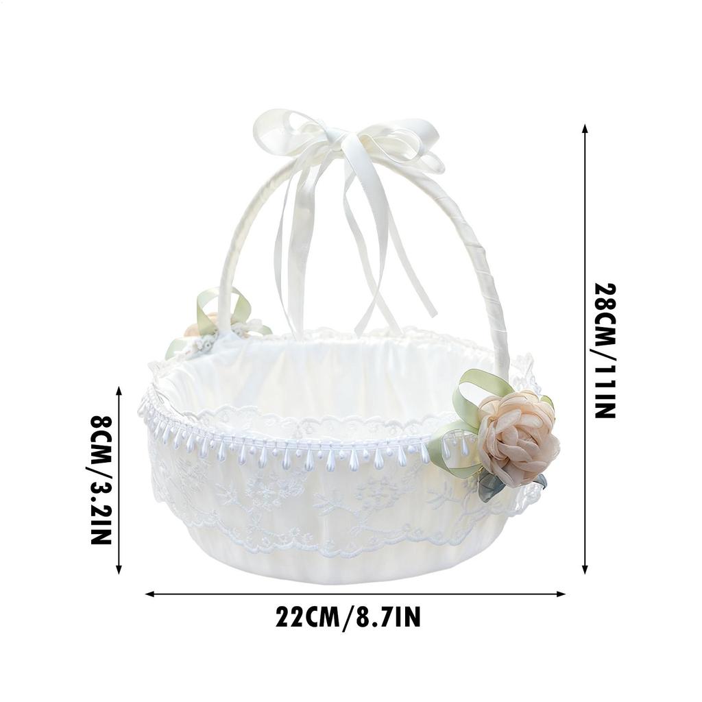 Flower Girl Basket Romantic Foldable Handle Organizer Small Basket with Handle for Wedding Bathroom Organizing Outdoor Easter