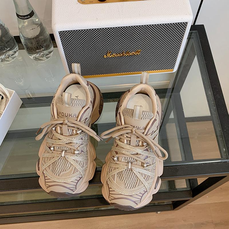 

Кроссовки на толстой подошве, увеличивающие рост, женские, 2025, осень, новые, сетчатые, дышащие, со стразами, легкие, спортивные и для отдыха 40 шампанского