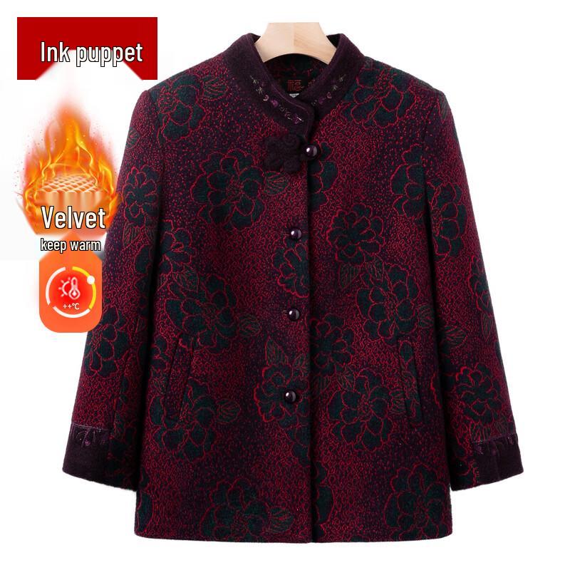 Elderly Women s Embroidered Fleece-Lined Winter Coat 3XL