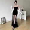 2026 Spice Girl Mesh Design Sense Solid Color Velvet Dress Women's Pure Birthday Party Dress Skinny Dress