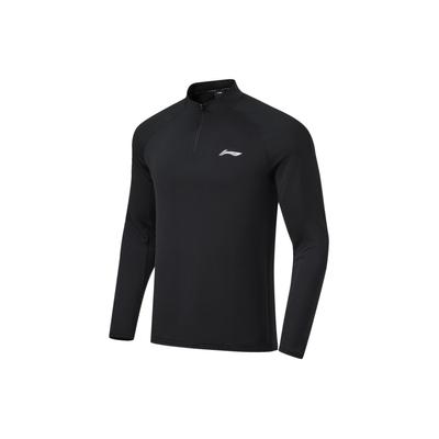 Li Ning Cba Serisi Düz Renk Yarım Fermuarlı Dik Yaka Hızlı Kuruyan Serin Örme Kazak Erkek sweatshirt Siyah AAEU005-1