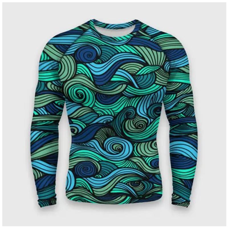Spring and Autumn Round Neck 3D Artistic Pattern Printed Top Fashionable Casual Long Sleeved Men's T-shirts