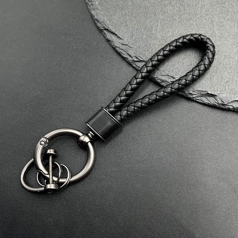 Rockyu Keychain, Men's, Women's, Braided Leather, Car Key Ring, Simple, Stylish, Lightweight, Durable, Gift,