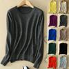 Women's Slim Fit Red Black Knitted Cozy Crew Neck Wool Cashmere Sweater Fuzzy Pullover