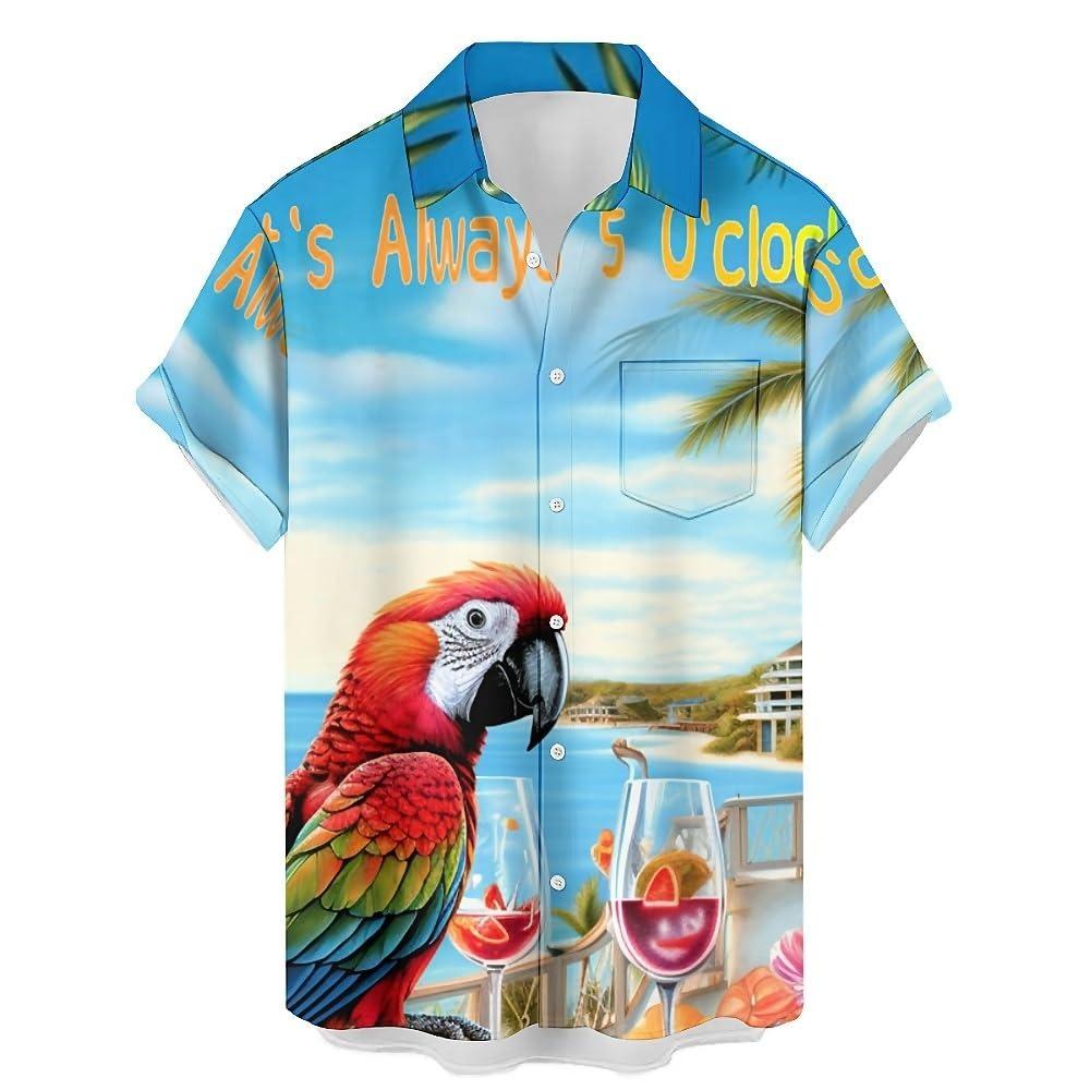 2025 New Men's Shirt 3d Fashion Casual Parrot Bird Print Hawaiian Lapel Button Shirt Short Sleeve Top Homme Harajuku Ropa Hombre