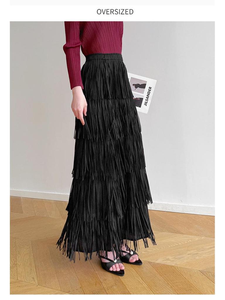 Miyake-Style High-End Pleated Tassel Skirt: Versatile Summer Street Style