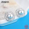 925 Sterling Silver Charm Hollow Flower Pearl Stud Earrings for Women Temperament Engagement Jewelry Party Gift