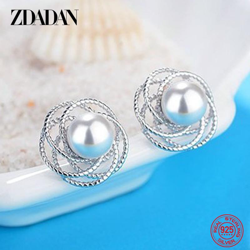 925 Sterling Silver Charm Hollow Flower Pearl Stud Earrings for Women Temperament Engagement Jewelry Party Gift