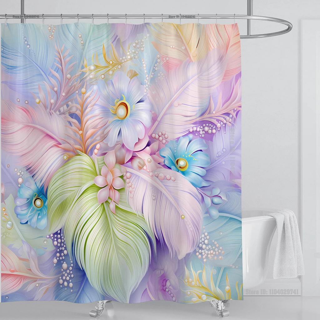 3d Flower Floral Shower Curtain Waterproof Shower Curtain Polyester Fabric 3D Printed Curtain Bathroom Decoration with Hooks