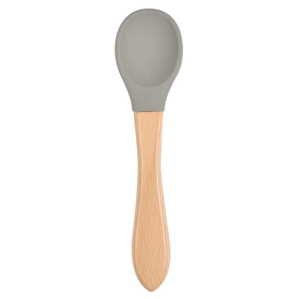 Silicone Baby Bowl & Spoon Set with Wooden Handle and Suction Cup