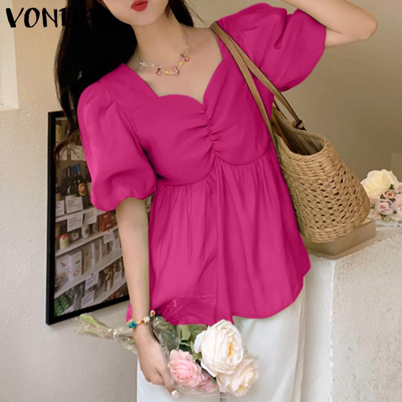 

VONDA Летние женские однотонные топы с пышными рукавами и квадратным вырезом
