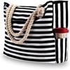 Extra Große Wasserdichte Canvas Strandtasche Mit 4 Innentaschen Für Reisen Fitnessstudio Schwimmen Und Strandurlaub Schwarz/Weiß