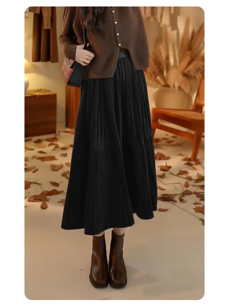 Gonna midi elegante a vita alta, linea ad A, da donna, Autunno/Inverno 2025, Ampio svaso, Design modellante.