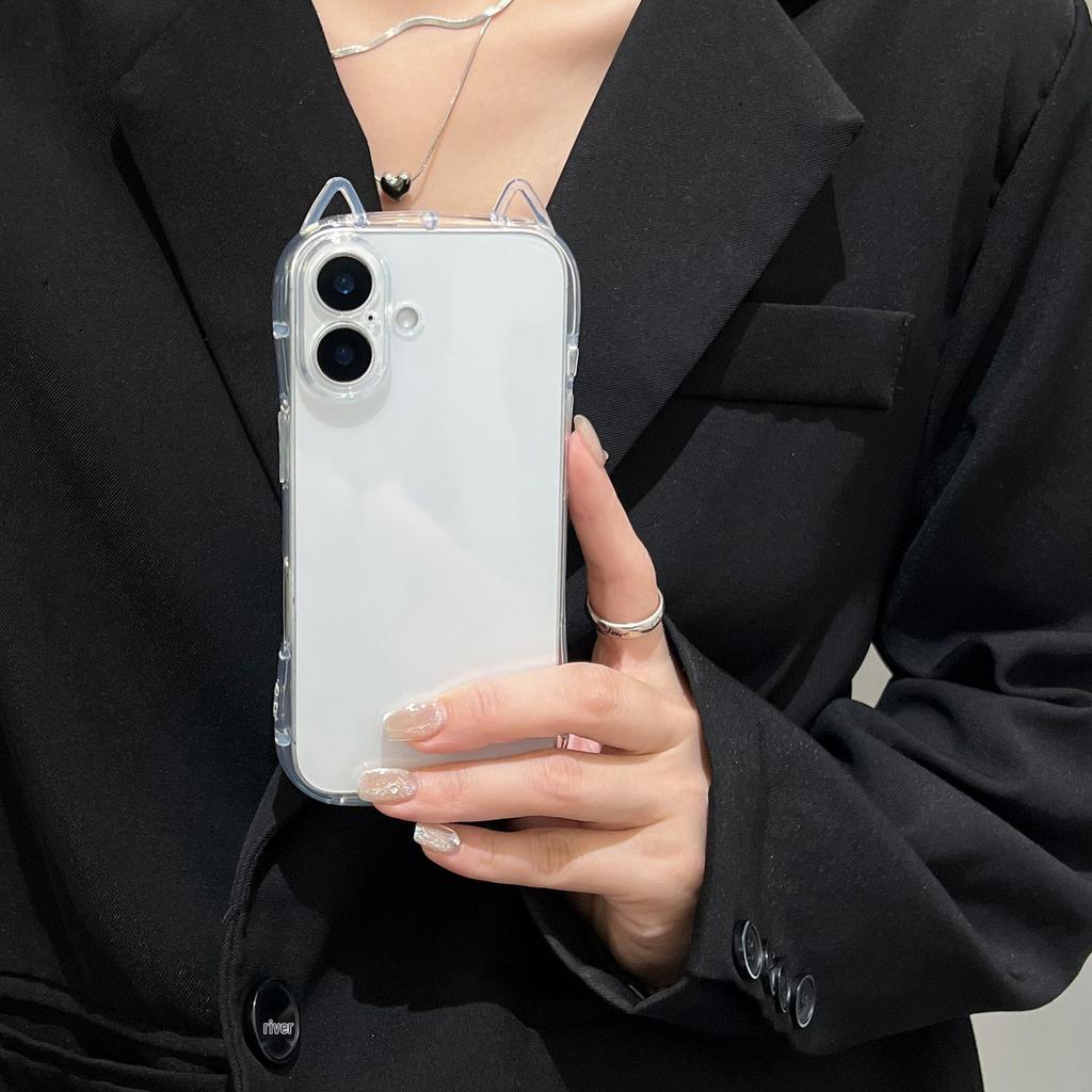 Transparent Cat Ear Phone Case for Apple 17 Pro Max, Drop-proof & Soft, Compatible with 13/12/11 Models.