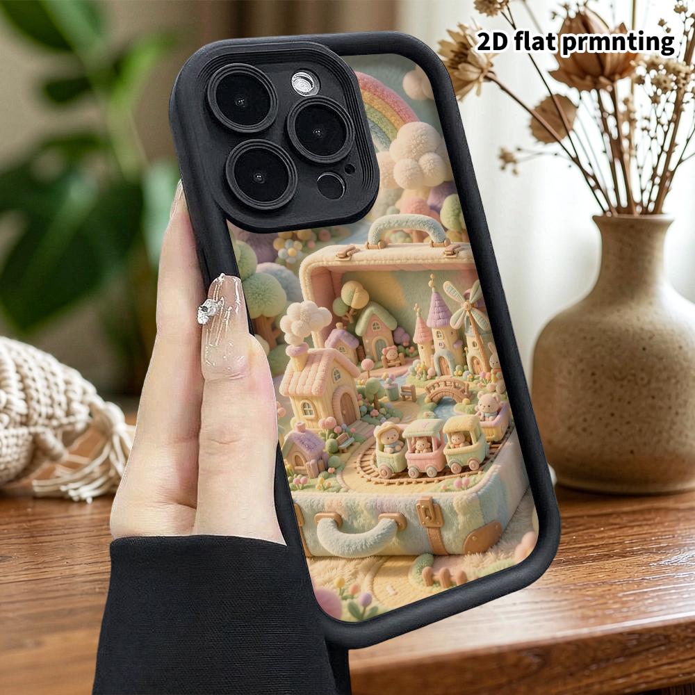 Phone Case: 2D flat design suitable for iPhone 18 17 16 15 14 13 Pro protective case, mini town, perfect Christmas and Halloween holiday gift
